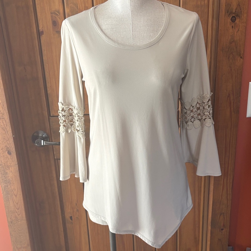 Cream Blouse with Crochet Bell Sleeves - Like New Size S